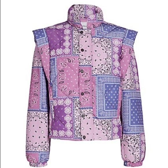 Pistola Callista Purple Pink Quilted Orchid Bandana-Print Puffer Jacket or Vest - Picture 4 of 16